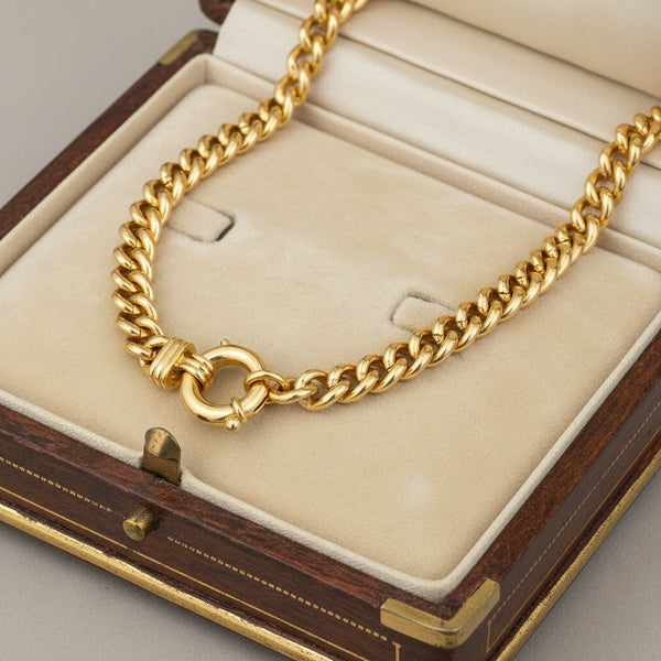 Vintage 9K Gold Curb Link Necklace English Hallmarked