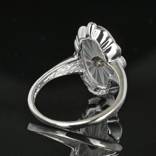 Art Deco Diamond Starburst Camphor Glass Ring in 10K White Gold - Boylerpf