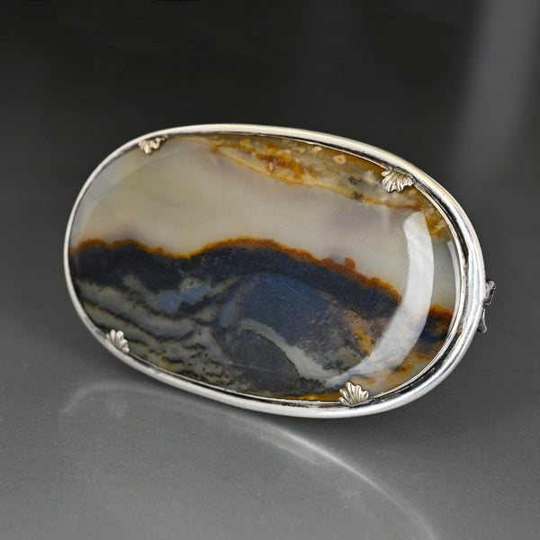 Antique Scottish Agate Brooch 3" Silver Pin Statement