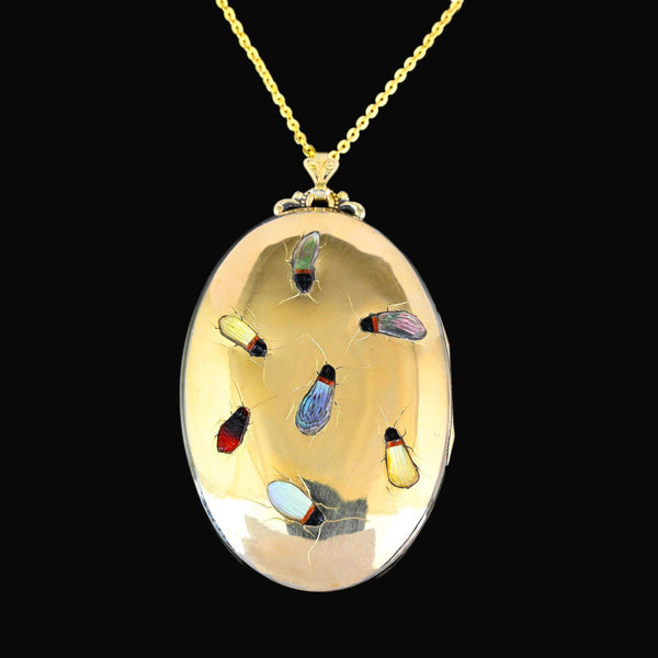 Antique Shibayama Insect Rolled Gold Locket Pendant - Boylerpf