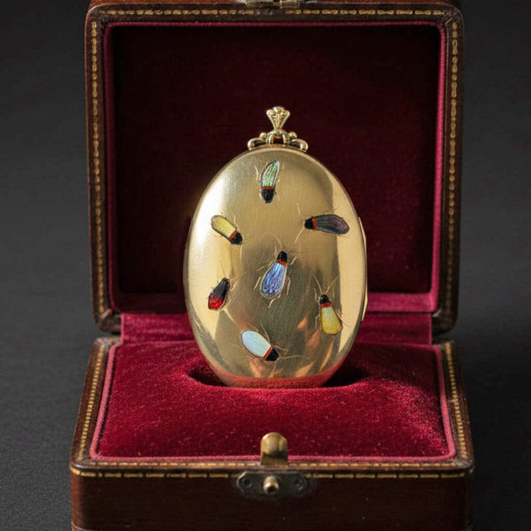 Antique Shibayama Insect Rolled Gold Locket Pendant - Boylerpf