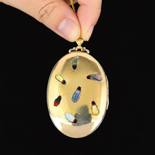 Antique Shibayama Insect Rolled Gold Locket Pendant - Boylerpf