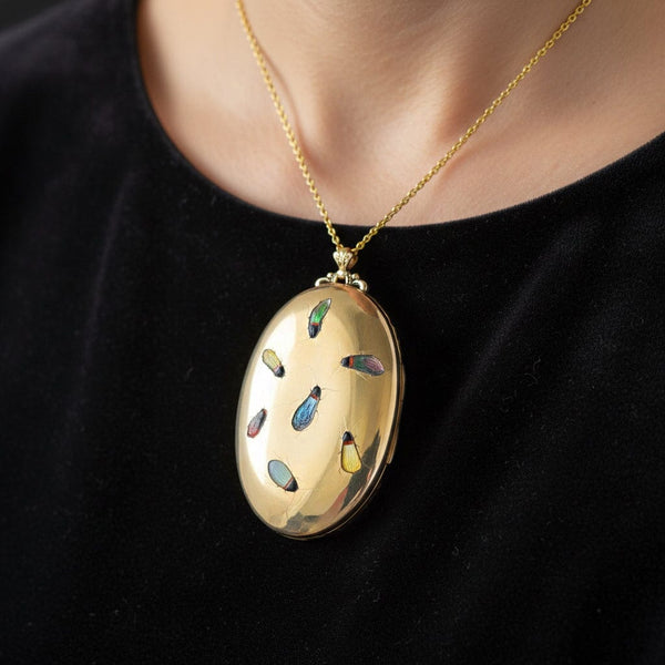 Antique Shibayama Insect Rolled Gold Locket Pendant - Boylerpf