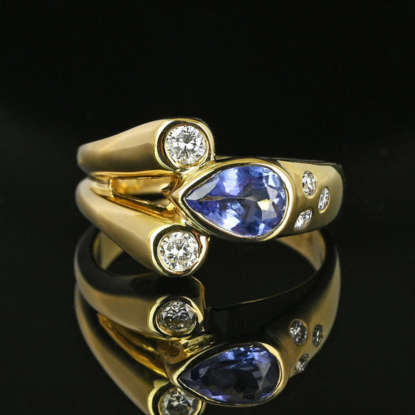 Fine Diamond Pear Cut Tanzanite Modernist Ring in 14K Gold - Boylerpf