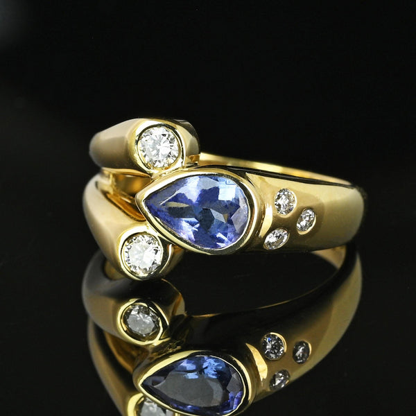 Fine Diamond Pear Cut Tanzanite Modernist Ring in 14K Gold - Boylerpf