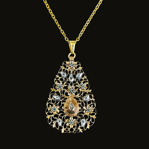 Antique 18K Gold Filigree Rose Cut Diamond Pendant - Boylerpf