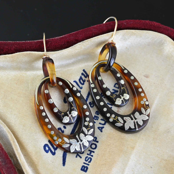 Antique Victorian Pique Double Hoop Earrings - Boylerpf