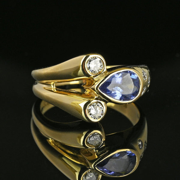 Fine Diamond Pear Cut Tanzanite Modernist Ring in 14K Gold - Boylerpf