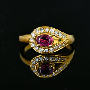 Fine 18K Gold Button Style Diamond Ruby Ring - Boylerpf