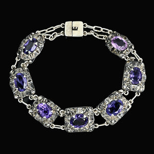 Antique Arts & Crafts Purple Sapphire Silver Bracelet - Boylerpf