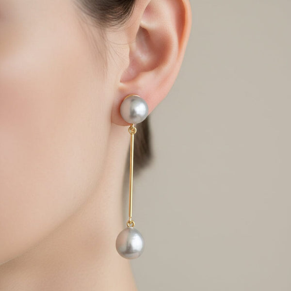Vintage Gray Baroque Pearl Drop Earrings 14K Gold