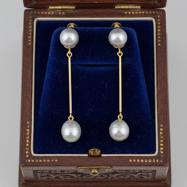 Vintage Gray Baroque Pearl Drop Earrings 14K Gold