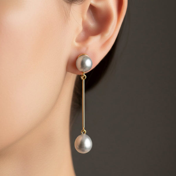 Vintage Gray Baroque Pearl Drop Earrings 14K Gold