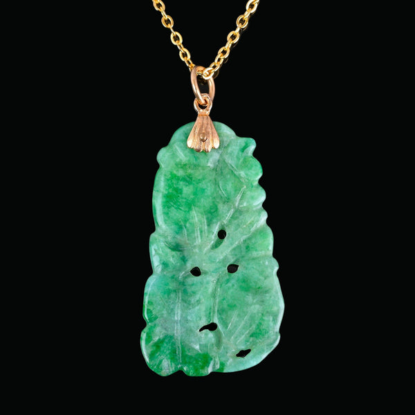 Vintage 14K Gold Carved Jadeite Jade Pendant Necklace - Boylerpf
