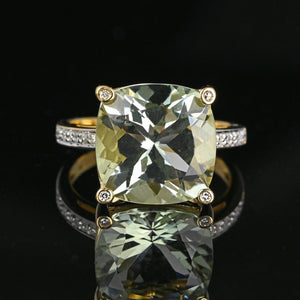 Vintage 14K Gold Diamond 6.5 CTW Green Prasiolite Ring - Boylerpf