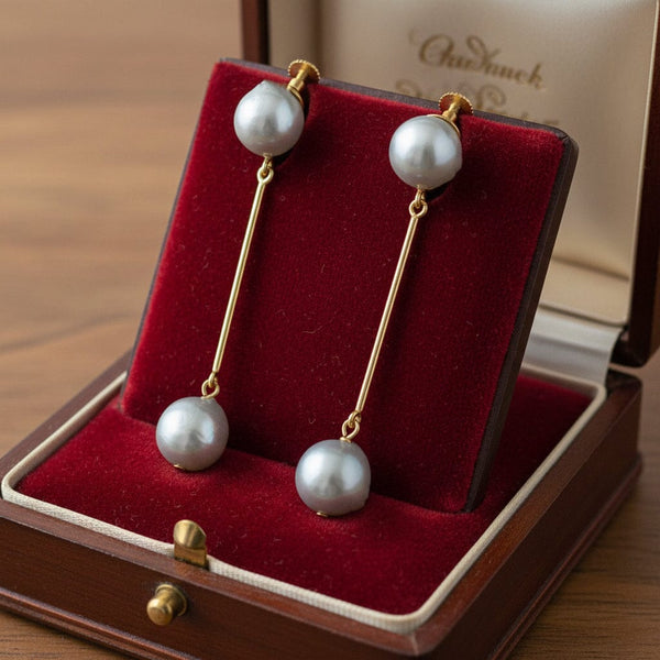 Vintage Gray Baroque Pearl Drop Earrings 14K Gold