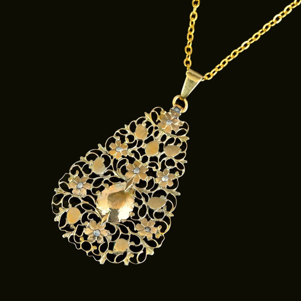 Antique 18K Gold Filigree Rose Cut Diamond Pendant - Boylerpf