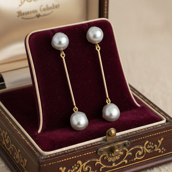 Vintage Gray Baroque Pearl Drop Earrings 14K Gold