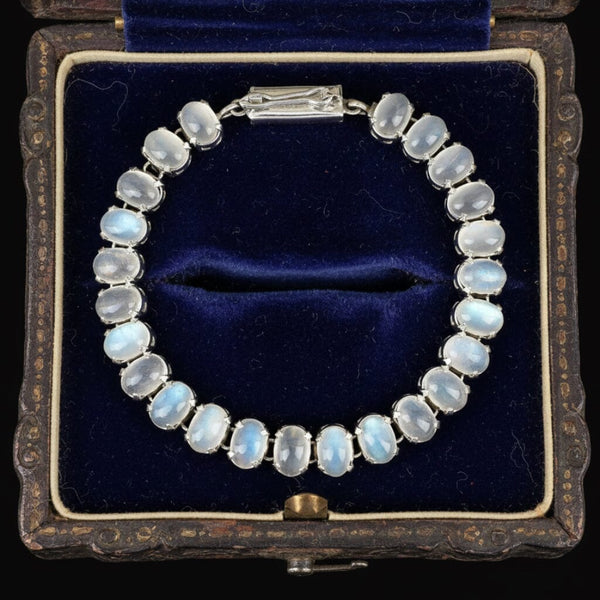 Vintage Moonstone Cabochon Silver Bracelet 19 Carats - Boylerpf