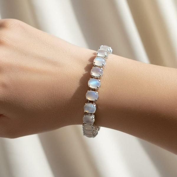 Vintage Moonstone Cabochon Silver Bracelet 19 Carats - Boylerpf