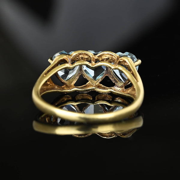 Vintage Three Stone Heart Cut Blue Topaz Ring in Gold - Boylerpf