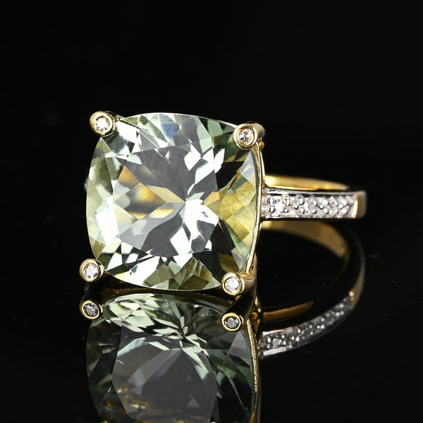 Vintage 14K Gold Diamond 6.5 CTW Green Prasiolite Ring - Boylerpf