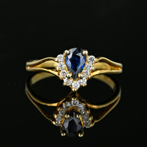 Vintage 14K Gold Diamond Pear Cut Sapphire Ring - Boylerpf