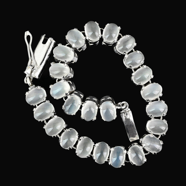 Vintage Moonstone Cabochon Silver Bracelet 19 Carats - Boylerpf