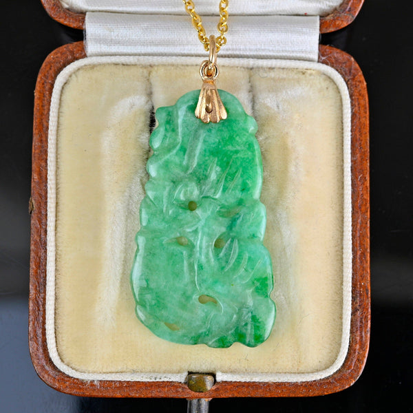 Vintage 14K Gold Carved Jadeite Jade Pendant Necklace - Boylerpf