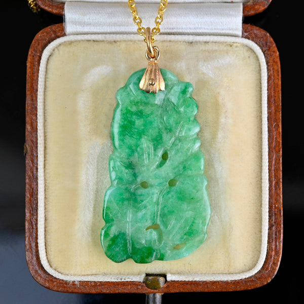 Vintage 14K Gold Carved Jadeite Jade Pendant Necklace - Boylerpf