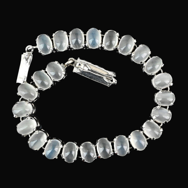 Vintage Moonstone Cabochon Silver Bracelet 19 Carats - Boylerpf