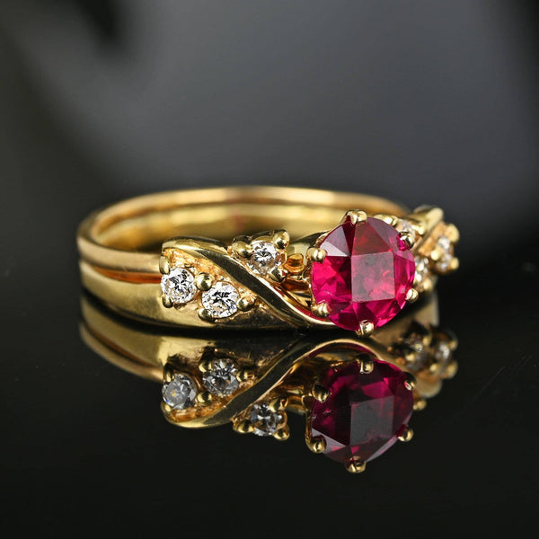 Vintage Ruby Solitaire Diamond Jacket Ring in 14K Gold - Boylerpf