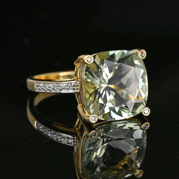 Vintage 14K Gold Diamond 6.5 CTW Green Prasiolite Ring - Boylerpf