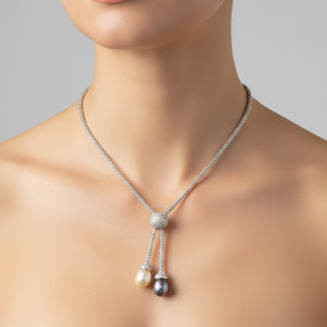 Diamond South Sea and Tahitian Pearl Lariat Necklace, 14K White Gold - Boylerpf