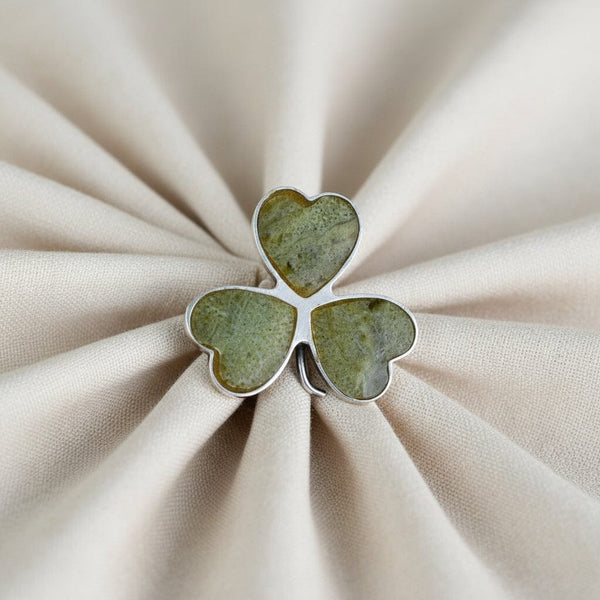 Antique Connemara Marble Clover Shamrock Brooch