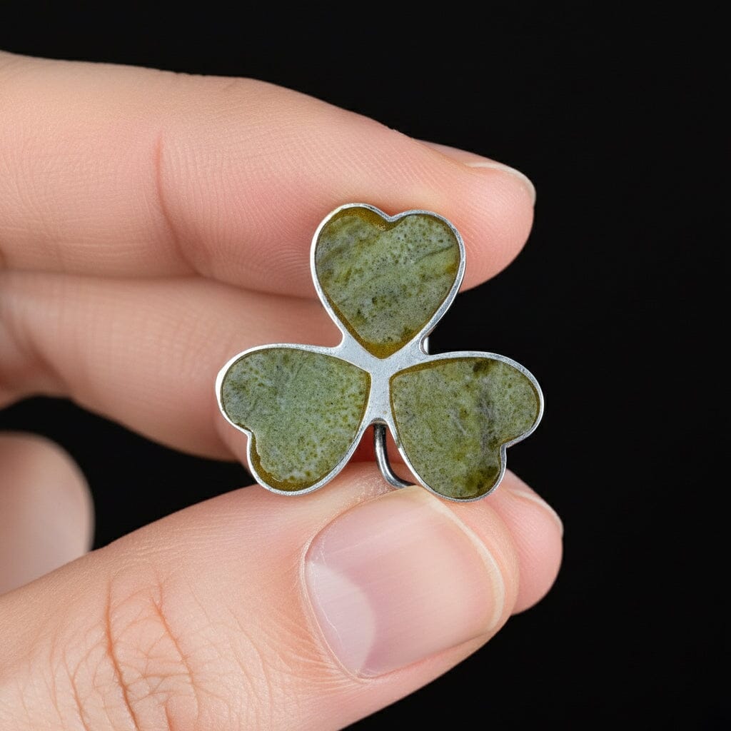Antique Connemara Marble Clover Shamrock Brooch – Vintage