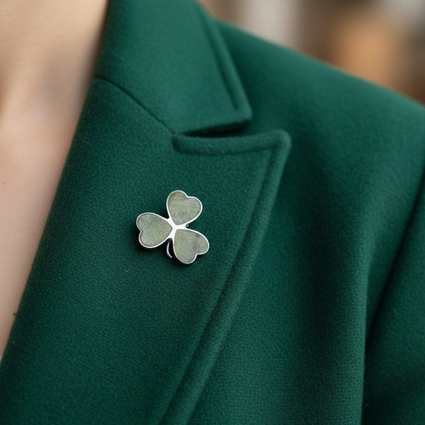 Antique Connemara Marble Clover Shamrock Brooch - Boylerpf