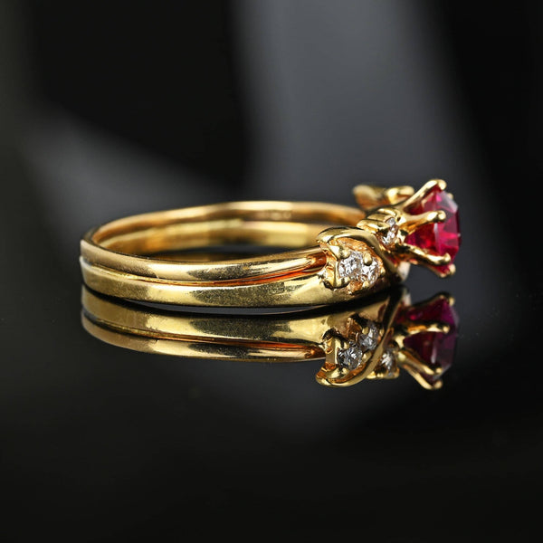 Vintage Ruby Solitaire Diamond Jacket Ring in 14K Gold - Boylerpf