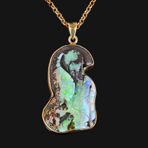 Extra Large Carved Leaf Boulder Opal Pendant Necklace - Boylerpf