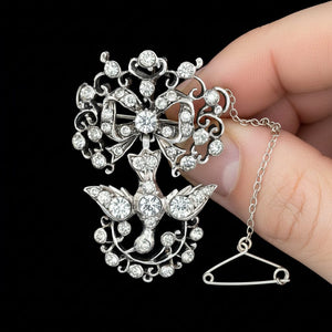 Georgian St Esprit Dove Paste Silver Brooch Pin - Boylerpf
