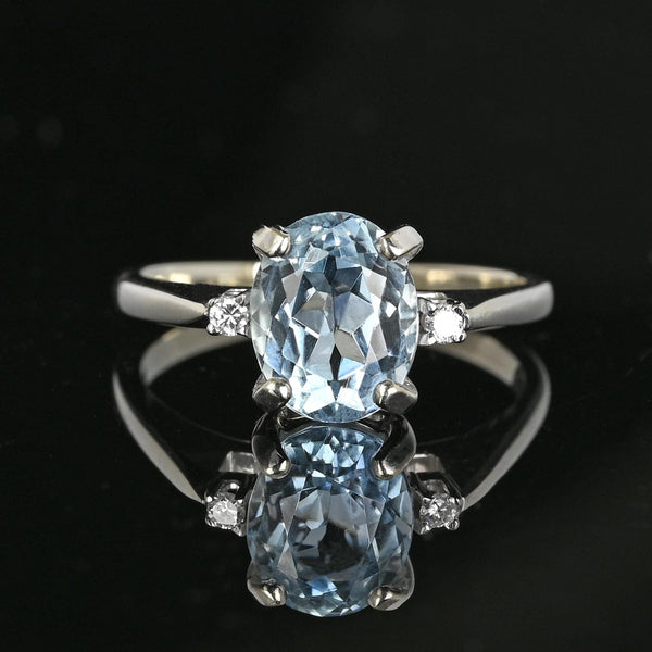 Vintage Diamond Accent Aquamarine Solitaire Ring in White Gold - Boylerpf