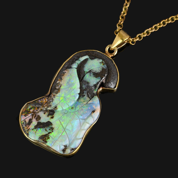 Extra Large Carved Leaf Boulder Opal Pendant Necklace - Boylerpf