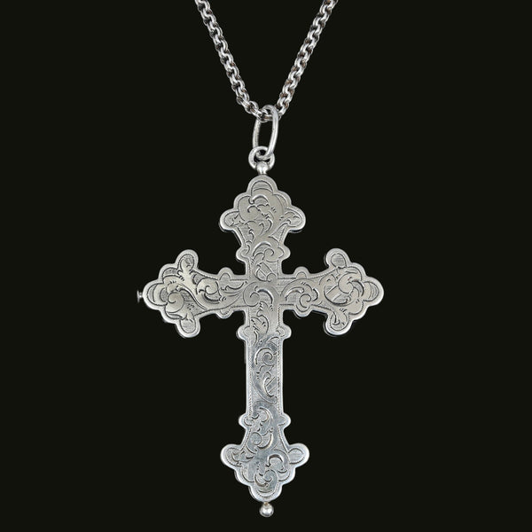 Antique Sterling Silver Catholic Reliquary Pectoral Cross Pendant