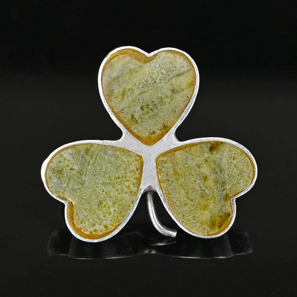 Antique Connemara Marble Clover Shamrock Brooch