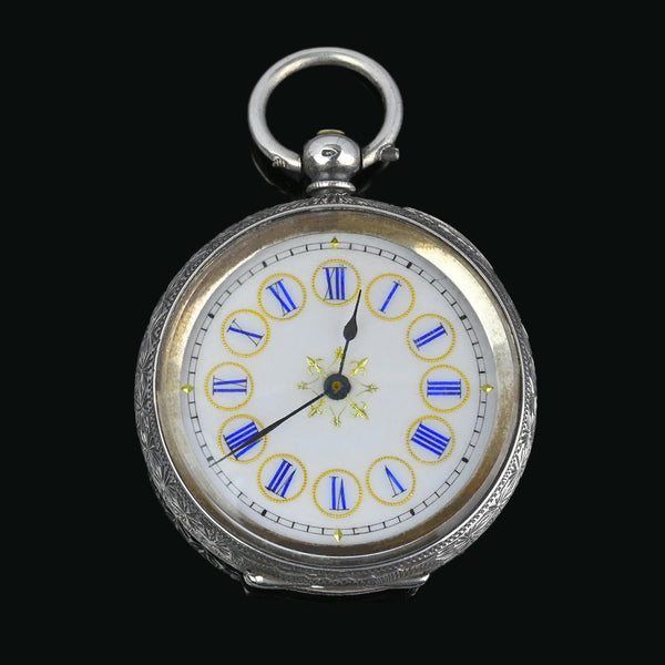 Antique Victorian Silver Hunter Case Pocket Watch, Enamel Dial - Boylerpf