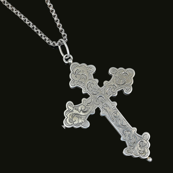 Antique Sterling Silver Catholic Reliquary Pectoral Cross Pendant