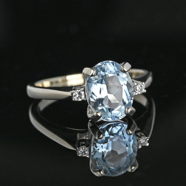 Vintage Diamond Accent Aquamarine Solitaire Ring in White Gold - Boylerpf