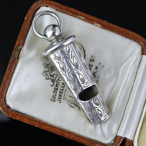 Antique Silver Engraved Working Whistle Pendant Fob - Boylerpf