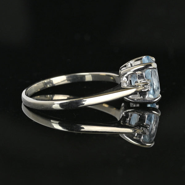 Vintage Diamond Accent Aquamarine Solitaire Ring in White Gold - Boylerpf