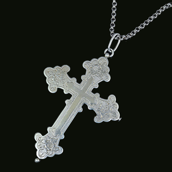 Antique Sterling Silver Catholic Reliquary Pectoral Cross Pendant